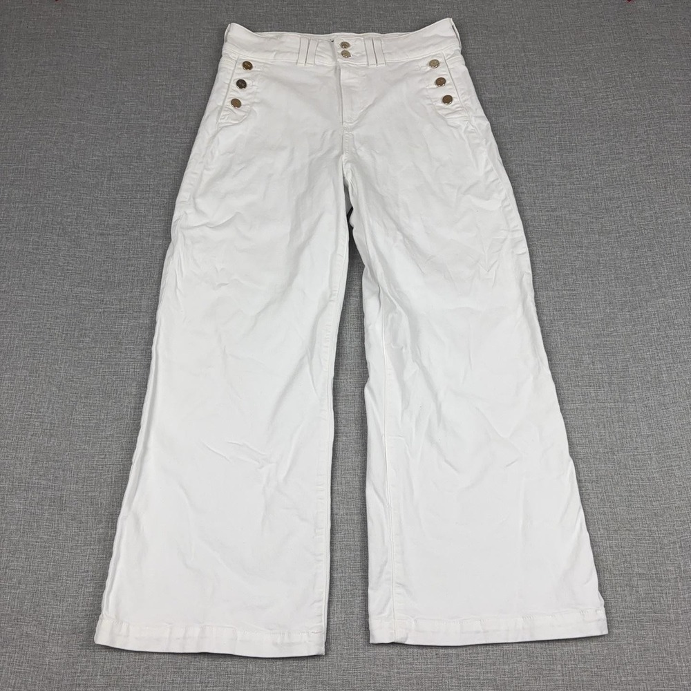 Paige Wide Leg Jeans Womens 29 White High Rise Sailor Button Denim Summer